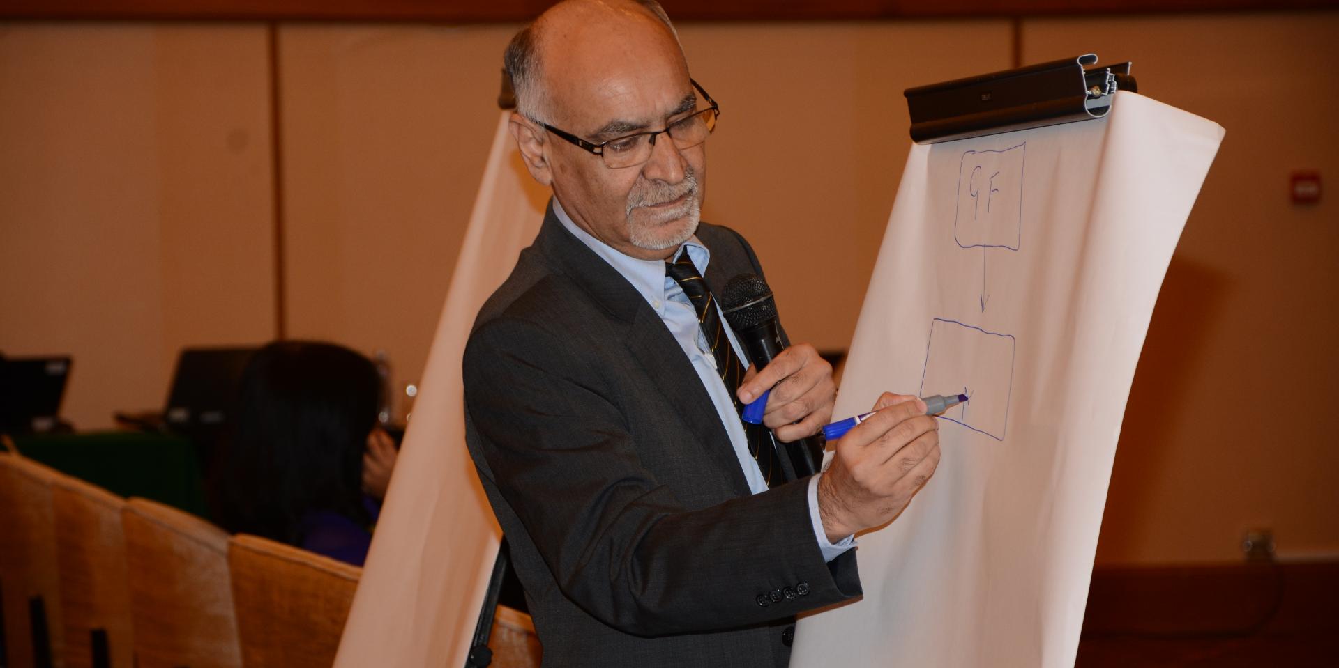 Dr Faisal Mansoor, Head of Programme Unit, PR-UNOPS, makes a presentation on the principles of Managed Cash Flow and its ability to promote planning and management capacities Dr Faisal Mansoor makes a presentation on the principles of Managed Cash Flow and its ability to promote planning and management capacities