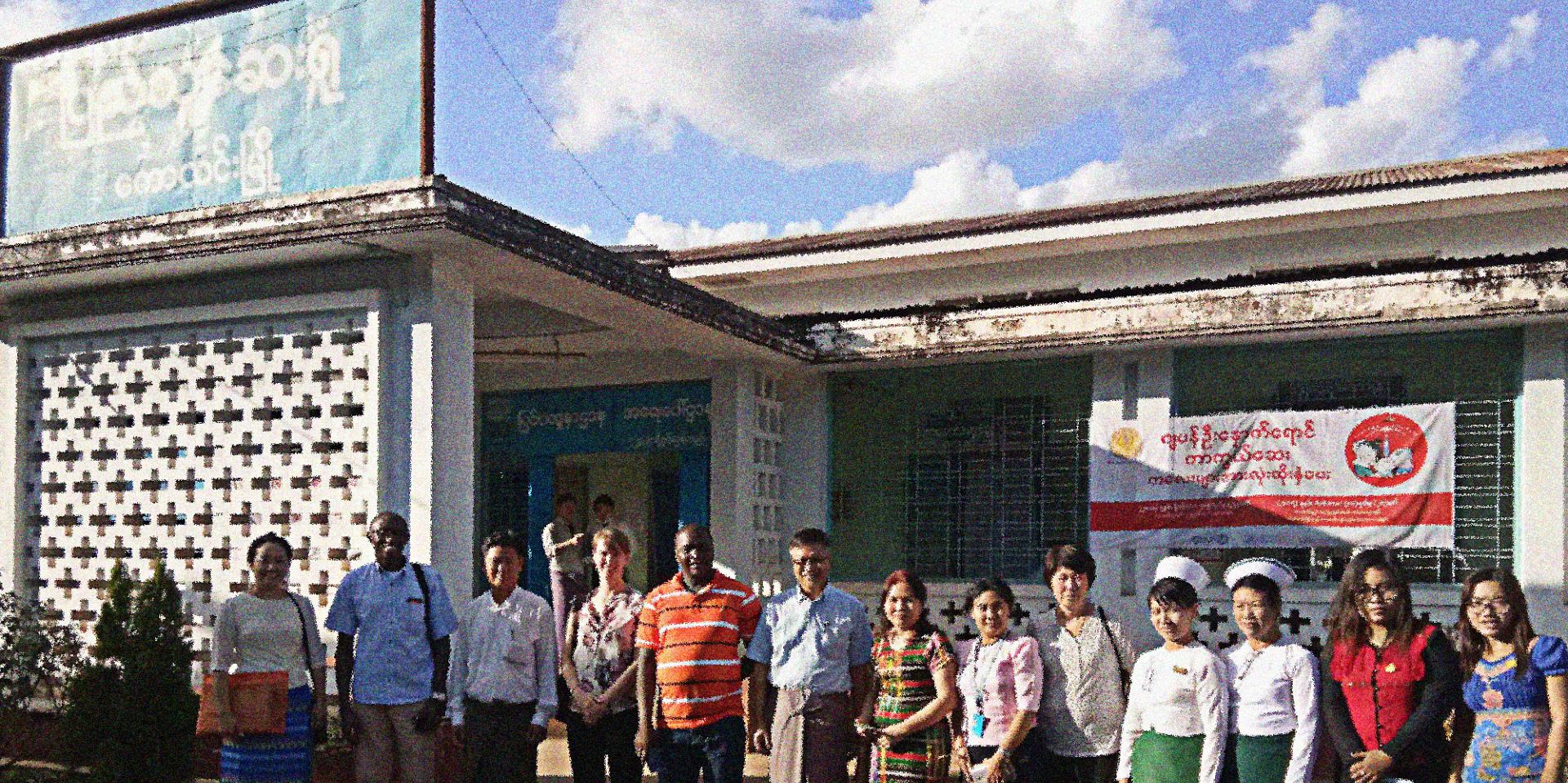 UNOPS MCFU team with public health officials from the Kawlin General Hospital and the Finance Transformation team, during a field visit to Kaw Lin, 2017