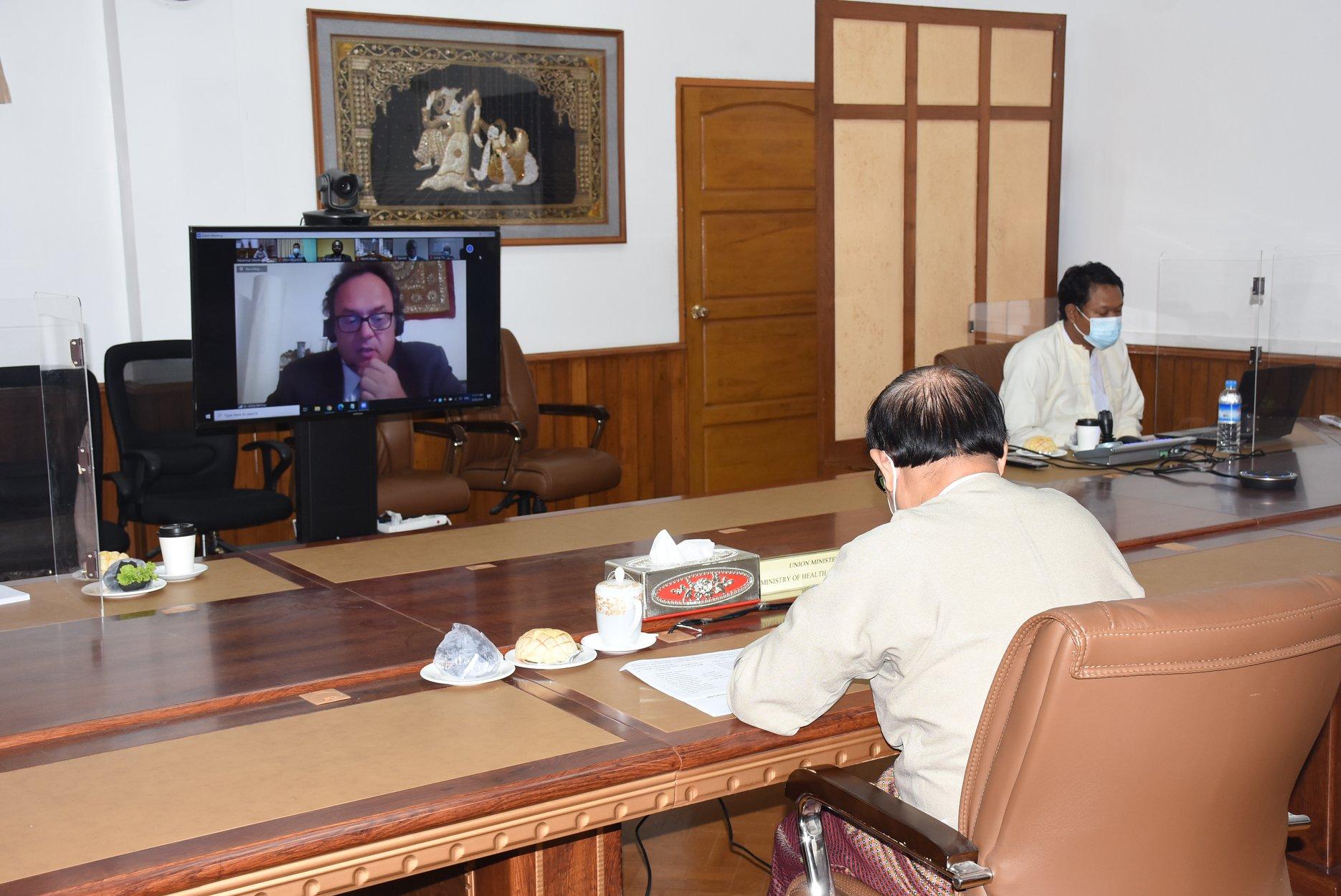 UNOPS team during the virtual meeting with H.E Dr. Myint Htwe on 30th September. Photo: MOHS