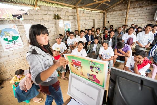 Beneficiaries gather for a health education session at a Myanmar Anti-Narcotics Association (MANA) drop-in centre, Kutkai township, Northern Shan State. Photo: John Rae/The Global Fund