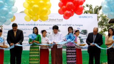 The central warehouses of the Vector Borne Disease Control and National AIDS Programme are inaugurated following renovations supported by the Global Fund. Central Warehouses Compound, Yangon, August 2012.