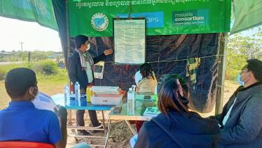 The Malaria Consortium staff providing community awareness session on PSEAH. Photo:MC