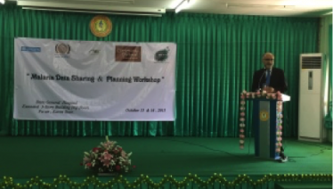 Dr Faisal Mansoor, Head of Programme Unit, UNOPS, delivers an opening speech at the malaria data sharing and planning workshop, Pa-An Township, Kayin State. Photo: UNOPS