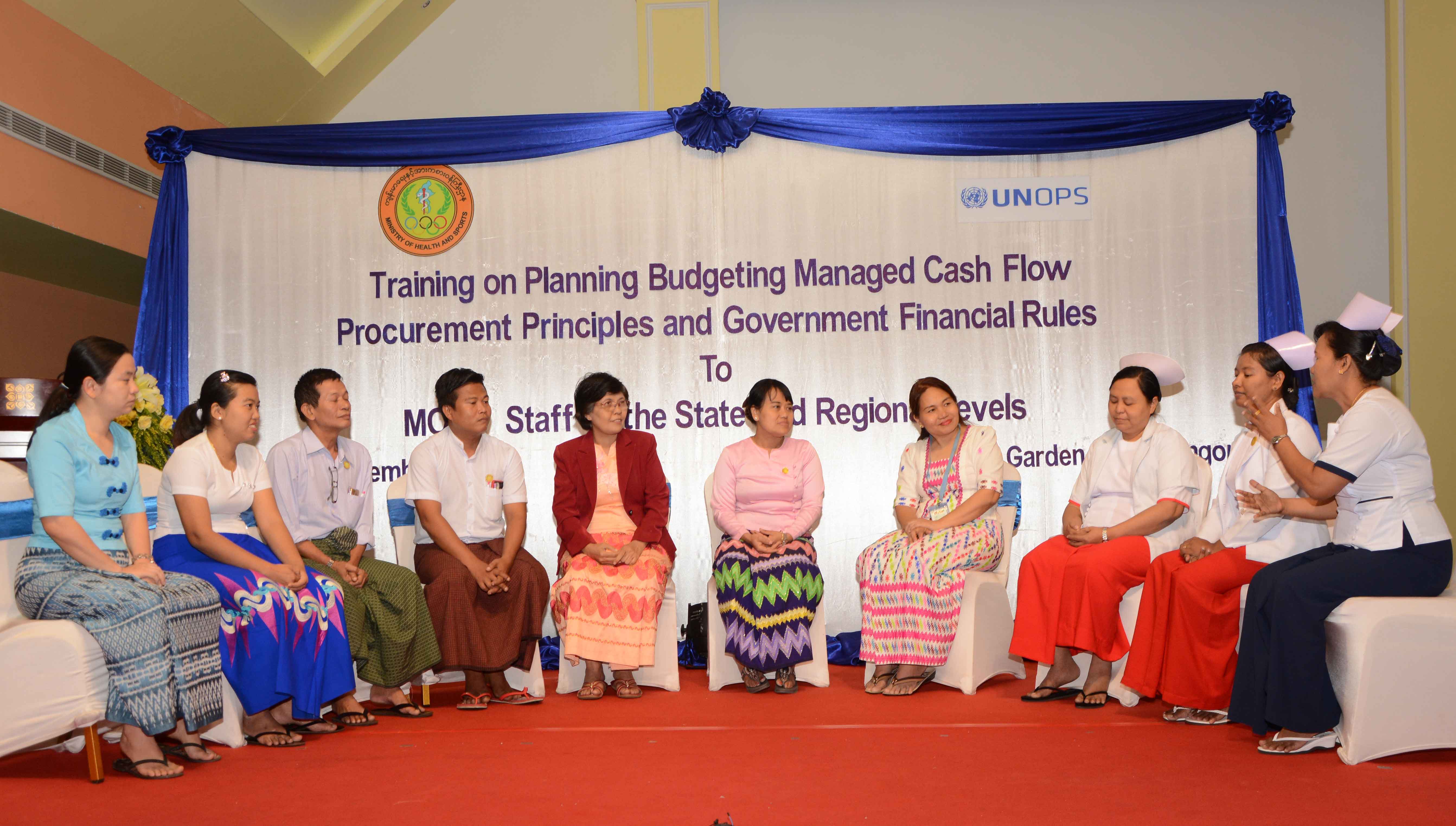 Discussion forum in progress, chaired by Dr Khin Nan Lon, Deputy Director (Disease Control), Yangon Region, MOHS, at the end of the training in Yangon. Photo:UNOPS